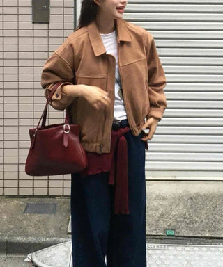 Oversized Suede Zip-up Blouson Jacket