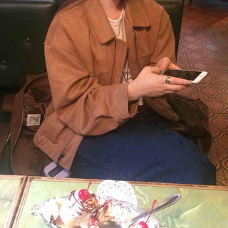 Oversized Suede Zip-up Blouson Jacket