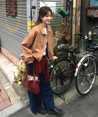 Oversized Suede Zip-up Blouson Jacket