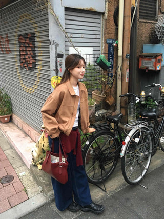 Oversized Suede Zip-up Blouson Jacket