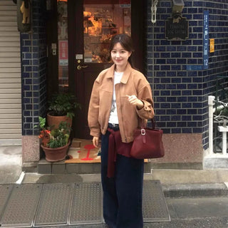 Oversized Suede Zip-up Blouson Jacket