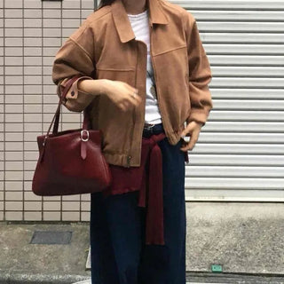 Oversized Suede Zip-up Blouson Jacket
