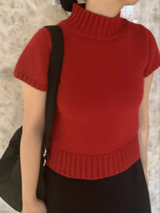 Half-zip Turtleneck Short Sleeve Knit