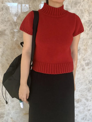Half-zip Turtleneck Short Sleeve Knit