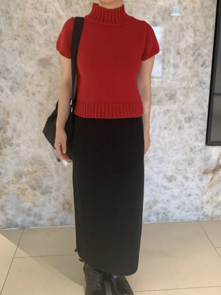 Half-zip Turtleneck Short Sleeve Knit