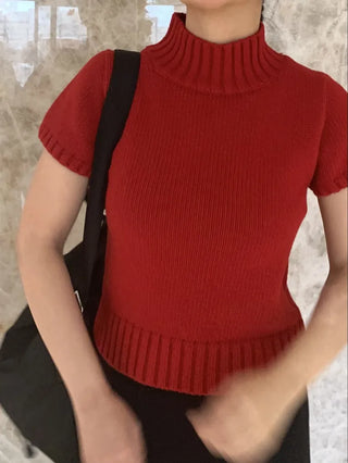Half-zip Turtleneck Short Sleeve Knit
