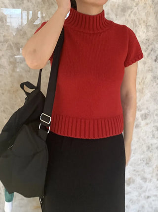 Half-zip Turtleneck Short Sleeve Knit