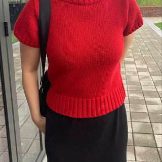 Half-zip Turtleneck Short Sleeve Knit