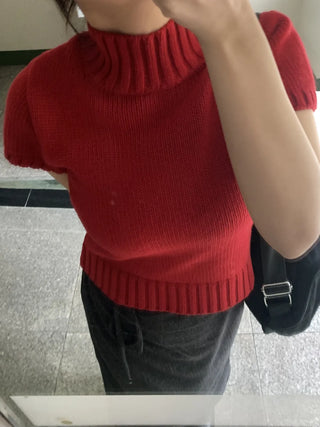 Half-zip Turtleneck Short Sleeve Knit