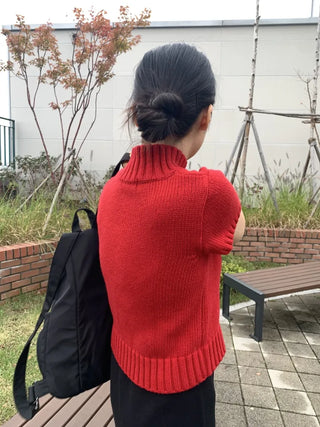Half-zip Turtleneck Short Sleeve Knit