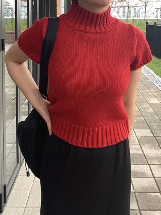 Half-zip Turtleneck Short Sleeve Knit