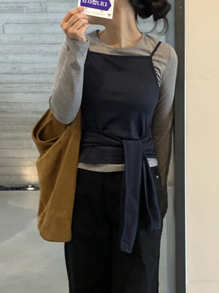 Slim Fit Square Neck Layered Long Sleeve T-shirt