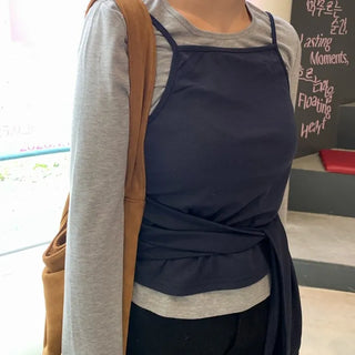 Slim Fit Square Neck Layered Long Sleeve T-shirt