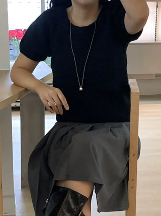 Basic Round Neck Slim Fit Short Sleeve Knit