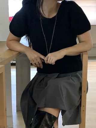 Basic Round Neck Slim Fit Short Sleeve Knit