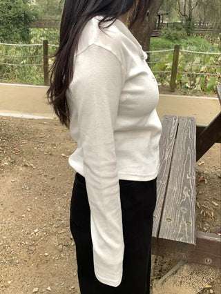 Button Slit Cotton Basic Long Sleeve