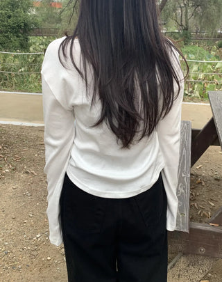 Button Slit Cotton Basic Long Sleeve