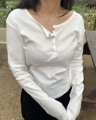 Button Slit Cotton Basic Long Sleeve