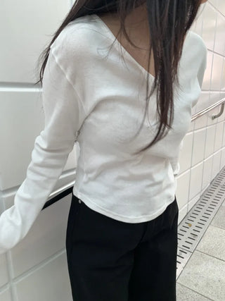 Button Slit Cotton Basic Long Sleeve
