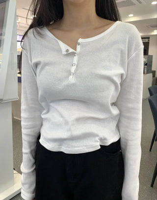 Button Slit Cotton Basic Long Sleeve