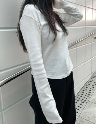 Button Slit Cotton Basic Long Sleeve