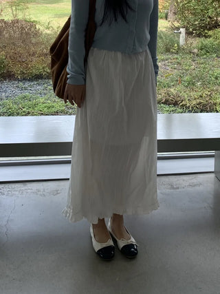Pleated See-through Elastic Waist Maxi Skirt