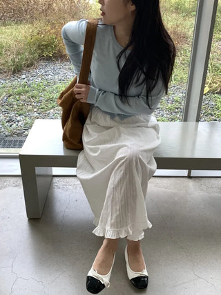 Pleated See-through Elastic Waist Maxi Skirt