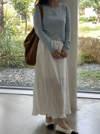 Pleated See-through Elastic Waist Maxi Skirt