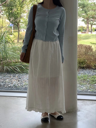 Pleated See-through Elastic Waist Maxi Skirt