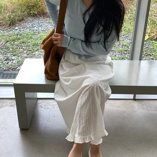 Pleated See-through Elastic Waist Maxi Skirt