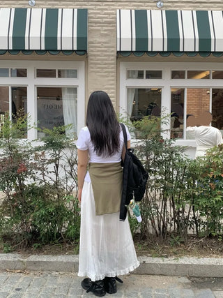 Pleated See-through Elastic Waist Maxi Skirt