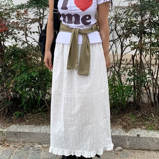 Pleated See-through Elastic Waist Maxi Skirt