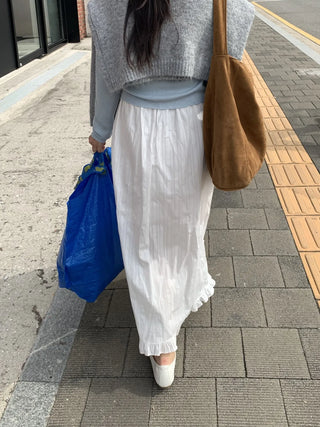 Pleated See-through Elastic Waist Maxi Skirt