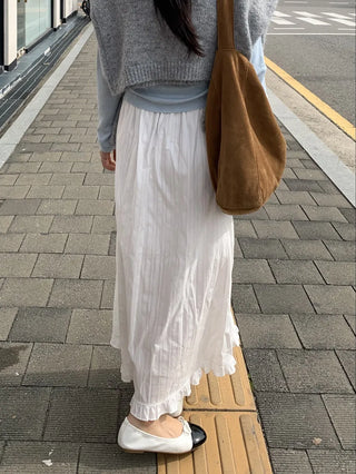 Pleated See-through Elastic Waist Maxi Skirt