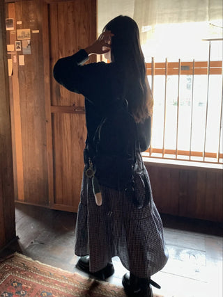 Check Pattern Tiered Ruffle Long Skirt