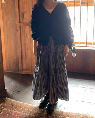 Check Pattern Tiered Ruffle Long Skirt