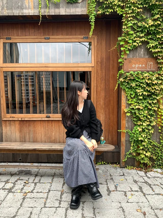 Check Pattern Tiered Ruffle Long Skirt