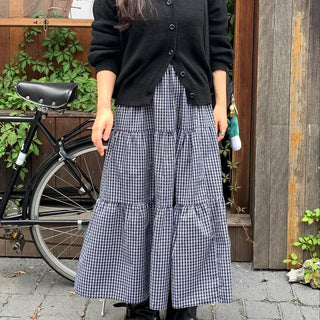 Check Pattern Tiered Ruffle Long Skirt