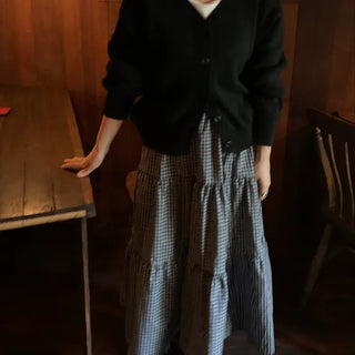 Check Pattern Tiered Ruffle Long Skirt