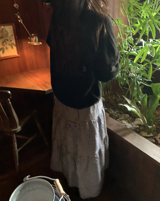 Check Pattern Tiered Ruffle Long Skirt