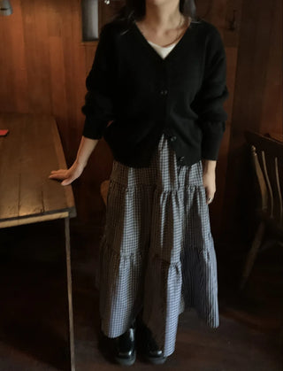 Check Pattern Tiered Ruffle Long Skirt