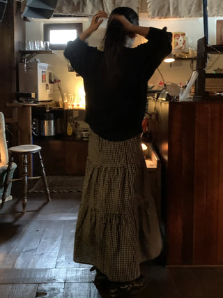 Check Pattern Tiered Ruffle Long Skirt