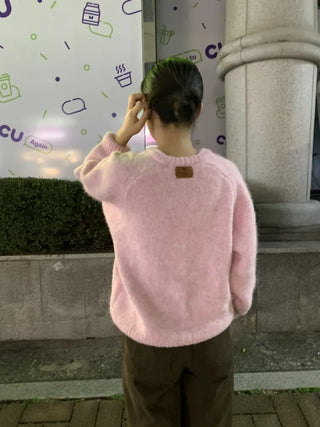 Fuzzy V-neck Volume Sleeve Knit