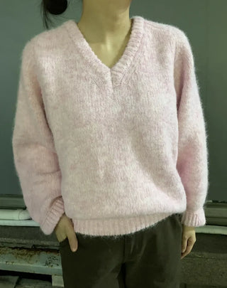 Fuzzy V-neck Volume Sleeve Knit