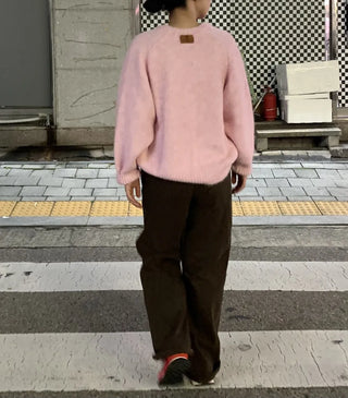 Fuzzy V-neck Volume Sleeve Knit