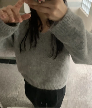 V-neck Angora Blend Loose Fit Knit