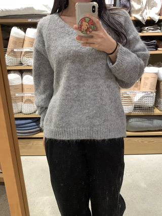 V-neck Angora Blend Loose Fit Knit