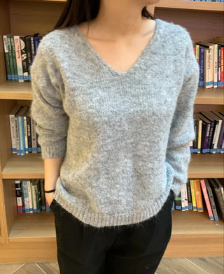 V-neck Angora Blend Loose Fit Knit
