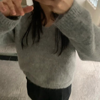 V-neck Angora Blend Loose Fit Knit