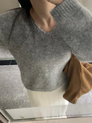 V-neck Angora Blend Loose Fit Knit